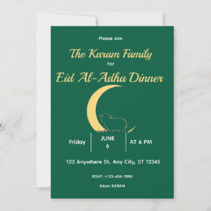 Elegant Green Gold Eid al-adha Dinner  Invitation