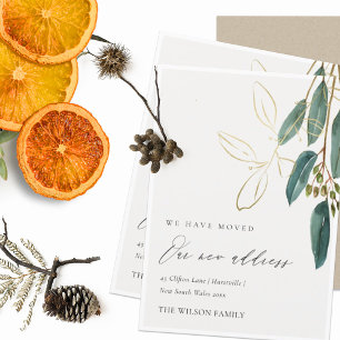 Elegant Green Gold Eucalyptus We have Moved Card