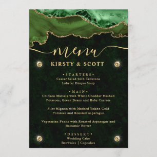 Elegant Green & Gold Faux Glitter Agate Wedding Menu