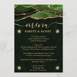 Elegant Green & Gold Faux Glitter Agate Wedding Menu