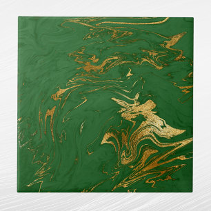 Elegant Green Gold Faux Marble Christmas Ceramic Tile