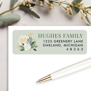 Elegant Green Gold Floral Greenery Address Return Address Label