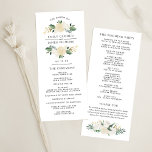 Elegant Green Gold Floral Greenery Wreath Wedding Program<br><div class="desc">This elegant rustic style wedding ceremony program design features beautiful wreath of neutral watercolor flowers, including painted roses, ranunculus flowers, and leaves in shades of white, cream, gold, green. Perfect for a spring or summer event. Personalise the stylish dark grey text on both sides of the card with your custom...</div>