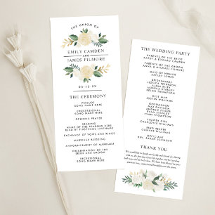 Elegant Green Gold Floral Greenery Wreath Wedding Program