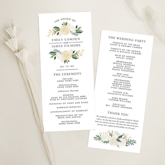 Elegant Green Gold Floral Greenery Wreath Wedding Program (Creator Uploaded)