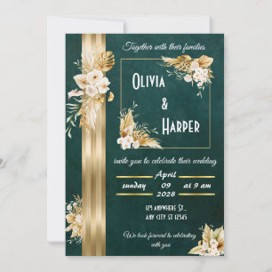 Elegant Green & Gold Floral Invitation