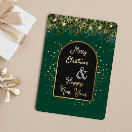 Elegant Green Gold Foil Christmas New Year  Foil Holiday Card