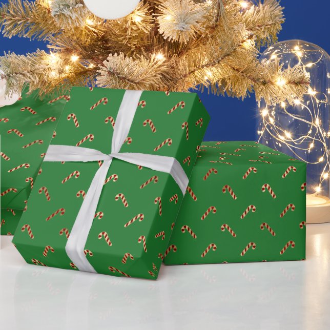 Elegant green gold foil cute candy cane pattern wrapping paper (Holidays)