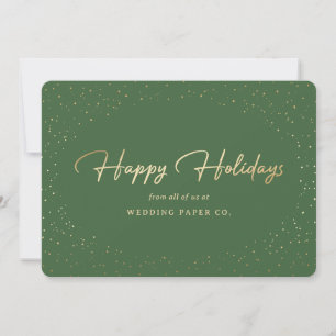 Elegant Green Gold Foil Hand Lettered Business Holiday Card