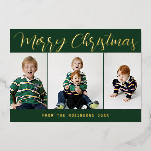 Elegant Green Gold Foil Merry Christmas Card