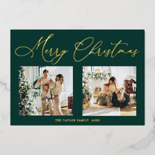 Elegant Green Gold Foil Merry Christmas Holiday Card