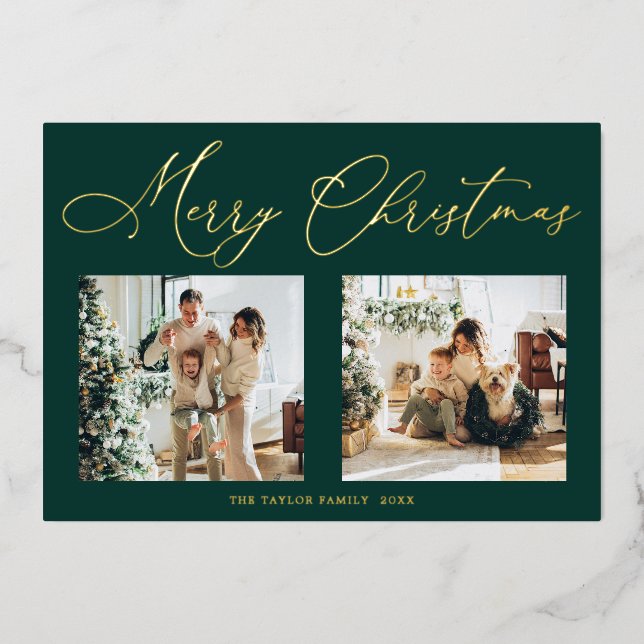 Elegant Green Gold Foil Merry Christmas Holiday Card (Front)