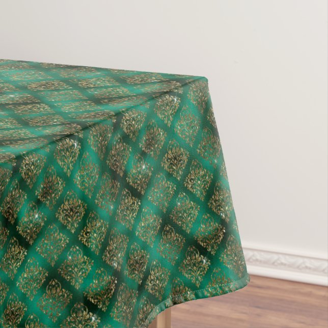 Elegant Green Gold Geometric Pattern Christmas Tablecloth (In Situ)