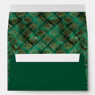 Elegant Green Gold Glitter Damask Modern Chic Envelope
