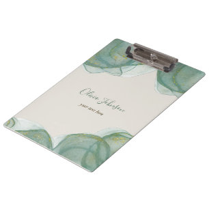 Elegant Green Gold Glitter Watercolor Clipboard