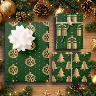 Elegant Green Gold Glitter Wrapping Paper Sheet