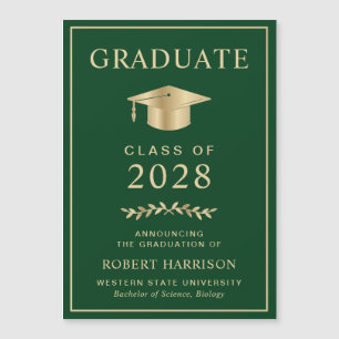 Elegant Green Gold Graduation Announcement Magnet