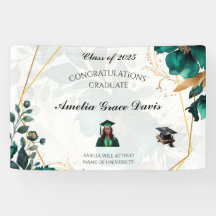 Elegant Green & Gold Graduation Banner