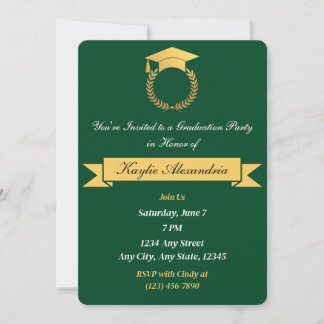Elegant Green & Gold Graduation Invitation
