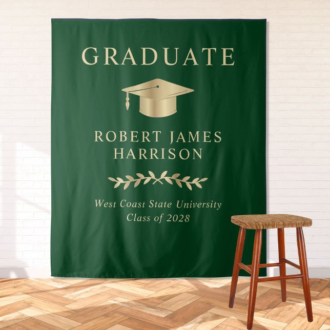 Elegant Green Gold Graduation Party Welcome Tapestry (Creator Uploaded)