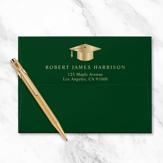 Elegant Green Gold Graduation Return Address Envelope (Creator Uploaded)