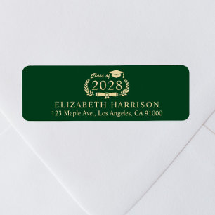 Elegant Green Gold Graduation Return Address Label