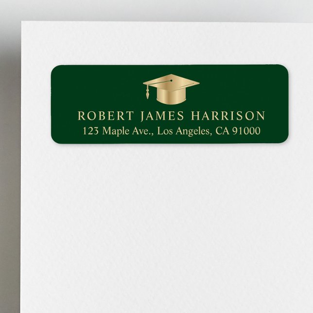 Elegant Green Gold Graduation Return Address Label (Creator Uploaded)