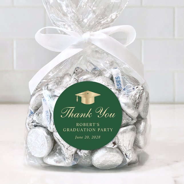 Elegant Green Gold Graduation Thank You Classic Round Sticker (Creator Uploaded)
