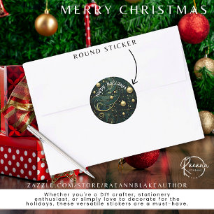 Elegant Green & Gold Happy Holidays Sticker
