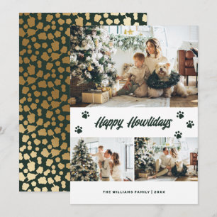 Elegant Green Gold Happy Howlidays Photo Holiday Card
