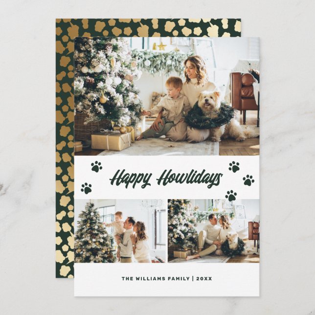Elegant Green Gold Happy Howlidays Photo Holiday Card (Front/Back)