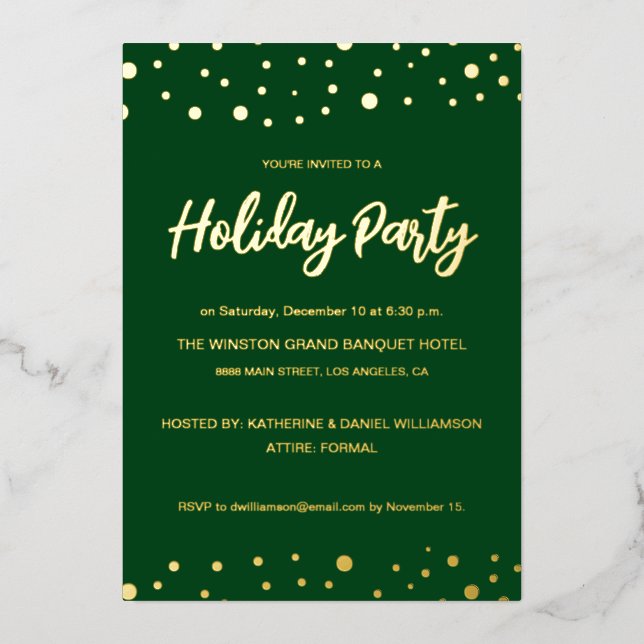 Elegant Green gold Holiday Party Confetti chic (Front)