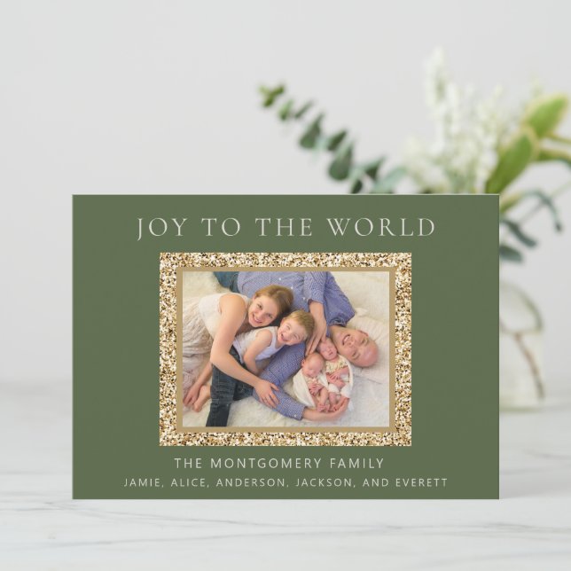 Elegant Green Gold Joy Christmas Holiday Photo (Standing Front)
