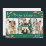 Elegant Green Gold Leaves 4 Photo Christmas Card<br><div class="desc">Elegant, Modern Green Gold Botanical Leaves 4 Photo Collage Merry Christmas Holiday Card. This festive, mimimalist, whimsical four (4) grid photo collage holiday card template features a pretty photo collage, faux gold foil botanical leaves with winterberries and says Merry Christmas! The „Merry Christmas” greeting text is written in a beautiful...</div>