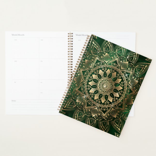 Elegant Green Gold Mandala Planner (Display)