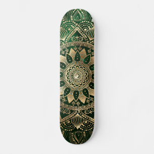 Elegant Green Gold Mandala Skateboard