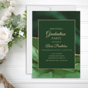 Elegant Green Gold Marble Agate Graduation Party Invitation