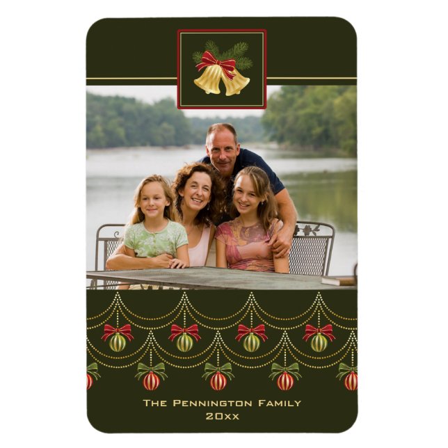 Elegant green gold merry christmas photo magnet (Vertical)