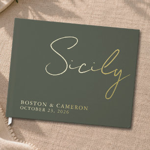 Elegant Green Gold Minimal Modern Italian Wedding Guest Book
