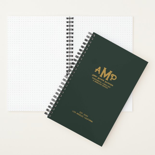 Elegant Green & Gold Monogram Bullet Page Journal (Inside)