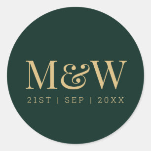 Elegant Green Gold Monogram Wedding Classic Round Sticker