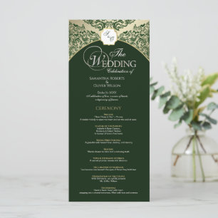 Elegant Green & Gold Monogram Wedding Program