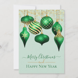 Elegant Green Gold Ornaments Merry Christmas Card