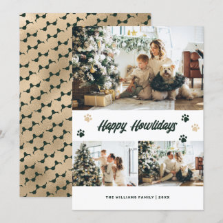 Elegant Green Gold Paws Photo Happy Howlidays Holiday Card