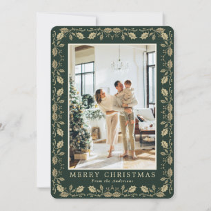 Elegant Green Gold Photo Merry Christmas Card