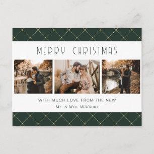 Elegant Green Gold Photo Newlywed Holiday Postcard