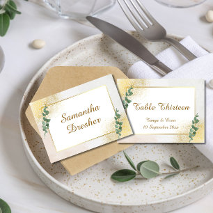 Elegant Green & Gold Photo Wedding  Place Card