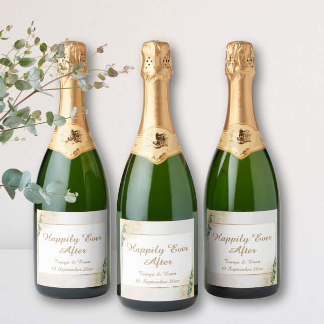 Elegant Green & Gold Photo Wedding  Sparkling Wine Label (Elegant Green & Gold Wedding Sparkling Wine Label)