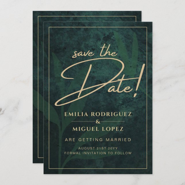 Elegant Green Gold Save the Date QR Code RSVP   Invitation (Front/Back)