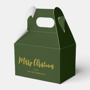 Elegant Green Gold Script Christmas Personalised Favour Box